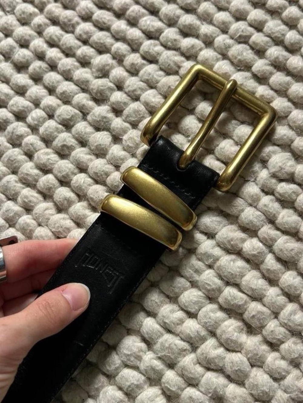 Black Leather Belt with Brass Buckle by NEST Fragrances